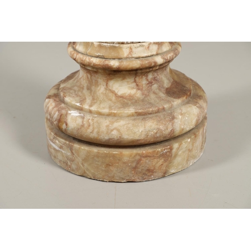 1211 - A 19TH CENTURY CARVED ALABASTER COLUMN. the circular top with carved acanthus leaf capital upon a fl... 