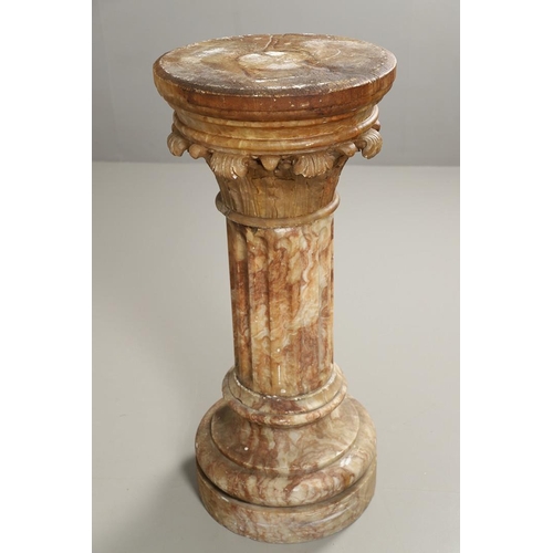 1211 - A 19TH CENTURY CARVED ALABASTER COLUMN. the circular top with carved acanthus leaf capital upon a fl... 