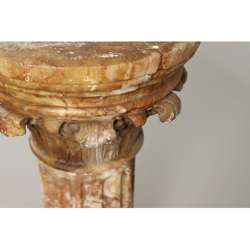 1211 - A 19TH CENTURY CARVED ALABASTER COLUMN. the circular top with carved acanthus leaf capital upon a fl... 