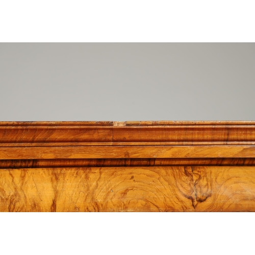 1222 - A GEORGE II WALNUT CABINET ON CHEST. the cabinet with moulded cornice above eleven fitted drawers to... 