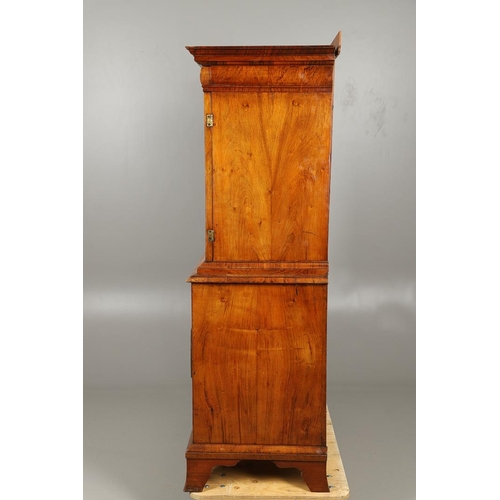 1222 - A GEORGE II WALNUT CABINET ON CHEST. the cabinet with moulded cornice above eleven fitted drawers to... 