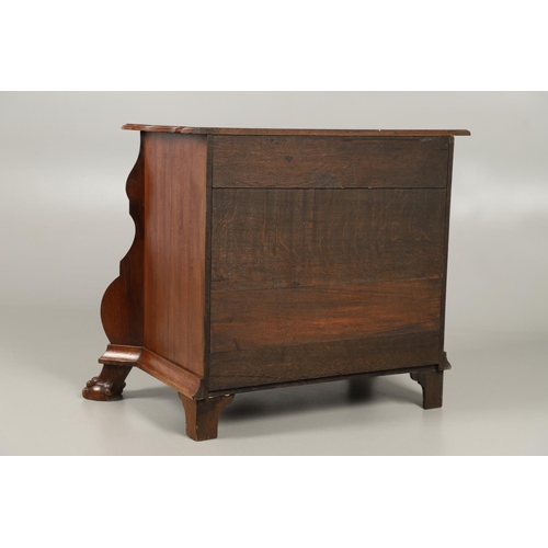 1224 - A CONTINENTAL BURR WALNUT BOMBE CHEST OF DRAWERS. 20th century, the shaped top over three graduated ... 