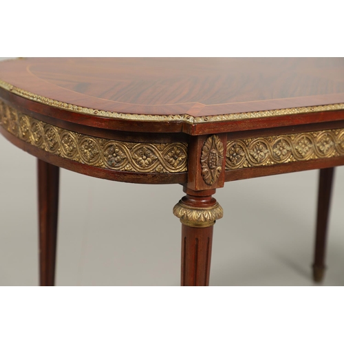 1226 - A 20TH CENTURY FRENCH KINGWOOD COFFEE TABLE. the oval ended top with quarter veneer and crossbanding... 