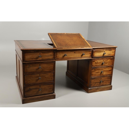 1227 - A 19TH CENTURY MAHOGANY PARTNERS DESK. the tooled and segmented leather top with central writing slo... 