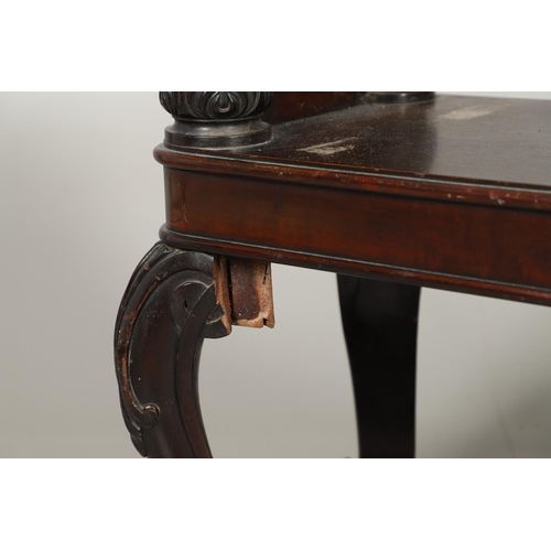 1234 - A LATE 19TH CENTURY MAHOGANY HALL BENCH. having a moulded edge one-piece seat with tapering acanthus... 