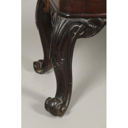 1234 - A LATE 19TH CENTURY MAHOGANY HALL BENCH. having a moulded edge one-piece seat with tapering acanthus... 