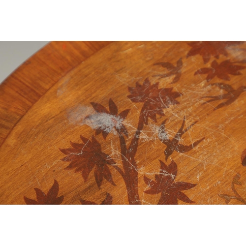 1235 - A FRENCH CHINOISERIE STYLE MARQUETRY OCCASIONAL TABLE. the top inlaid with village scenes above a si... 