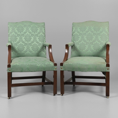 1236 - A PAIR OF GAINSBOROUGH STYLE MAHOGANY OPEN ARMCHAIRS. late 19th century/early 20th, the serpentine b... 