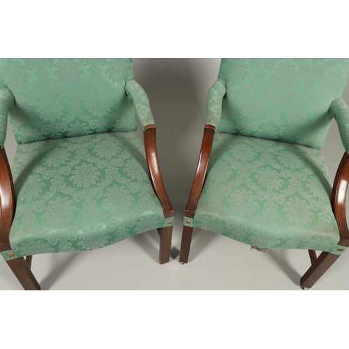 1236 - A PAIR OF GAINSBOROUGH STYLE MAHOGANY OPEN ARMCHAIRS. late 19th century/early 20th, the serpentine b... 