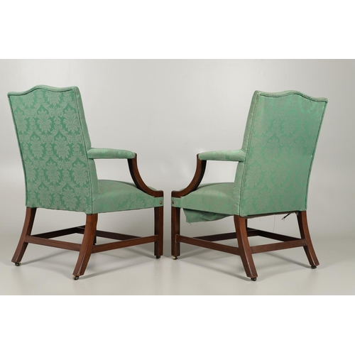 1236 - A PAIR OF GAINSBOROUGH STYLE MAHOGANY OPEN ARMCHAIRS. late 19th century/early 20th, the serpentine b... 