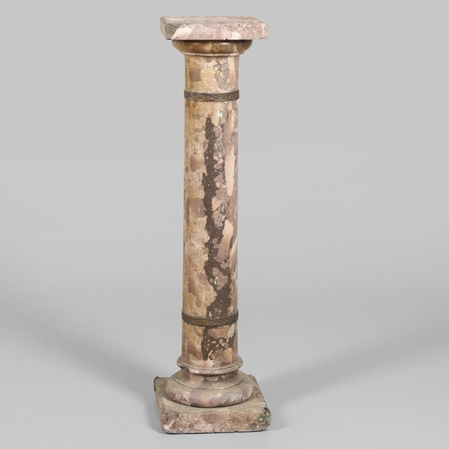 1237 - A 19TH CENTURY PINK MARBLE PEDESTAL COLUMN. on stepped square base, the metal mounts to the stem wit... 