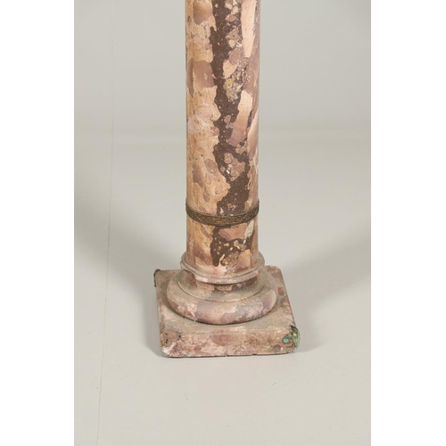 1237 - A 19TH CENTURY PINK MARBLE PEDESTAL COLUMN. on stepped square base, the metal mounts to the stem wit... 