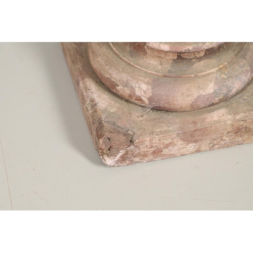 1237 - A 19TH CENTURY PINK MARBLE PEDESTAL COLUMN. on stepped square base, the metal mounts to the stem wit... 