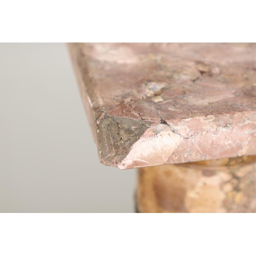 1237 - A 19TH CENTURY PINK MARBLE PEDESTAL COLUMN. on stepped square base, the metal mounts to the stem wit... 