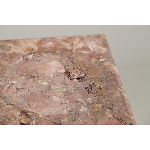 1237 - A 19TH CENTURY PINK MARBLE PEDESTAL COLUMN. on stepped square base, the metal mounts to the stem wit... 