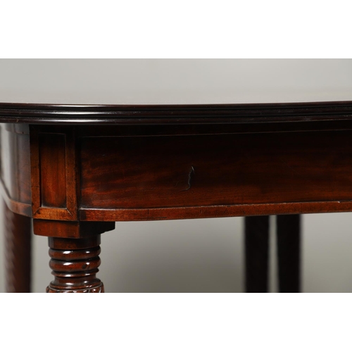 1238 - A REGENCY MAHOGANY EXTENDING DINING TABLE. the rectangular top with a reeded edge and concertina act... 