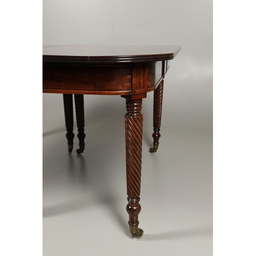 1238 - A REGENCY MAHOGANY EXTENDING DINING TABLE. the rectangular top with a reeded edge and concertina act... 