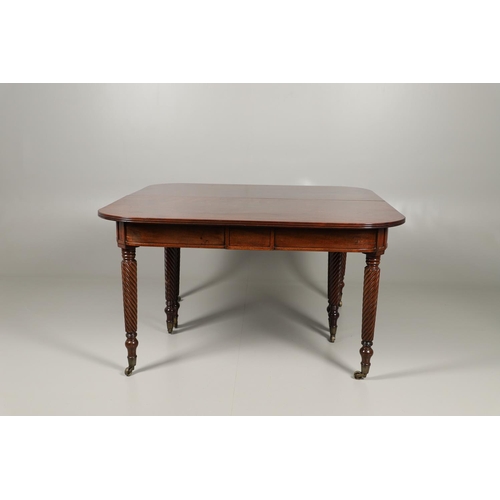 1238 - A REGENCY MAHOGANY EXTENDING DINING TABLE. the rectangular top with a reeded edge and concertina act... 