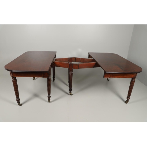 1238 - A REGENCY MAHOGANY EXTENDING DINING TABLE. the rectangular top with a reeded edge and concertina act... 