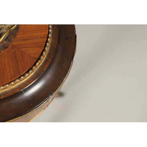 1239 - A NAPOLEON III OVAL PARQUETRY JARDINIERE AND COVER. the top with pierced brass gallery, gilt metal f... 