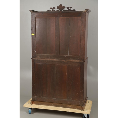 1244 - A 19TH CENTURY WALNUT WELLINGTON CHEST BOOKCASE. the open shelved top section with carved scrolling ... 