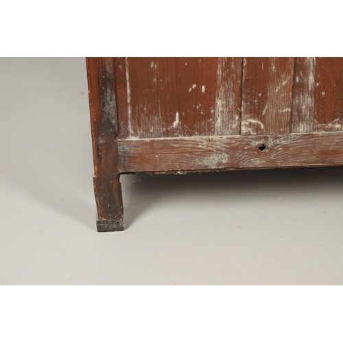 1245 - A 19TH CENTURY EMPIRE STYLE MAHOGANY COMMODE. with a light grey marble top over four long drawers, f... 