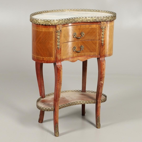 1246 - A 20TH CENTURY FRENCH BEDSIDE TABLE. of kidney form, the galleried marble top above two drawers and ... 