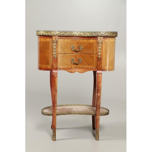 1246 - A 20TH CENTURY FRENCH BEDSIDE TABLE. of kidney form, the galleried marble top above two drawers and ... 