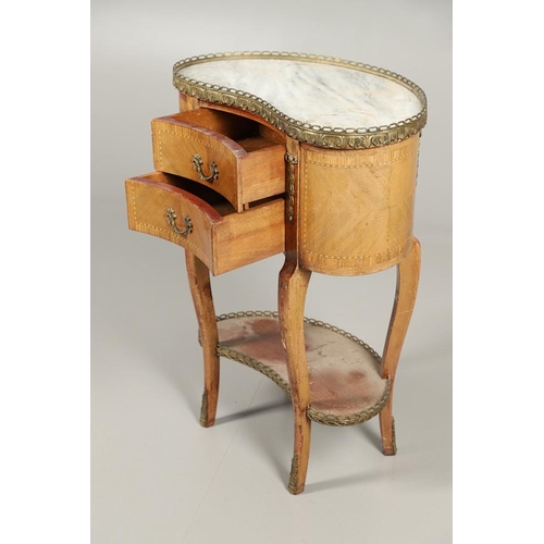 1246 - A 20TH CENTURY FRENCH BEDSIDE TABLE. of kidney form, the galleried marble top above two drawers and ... 