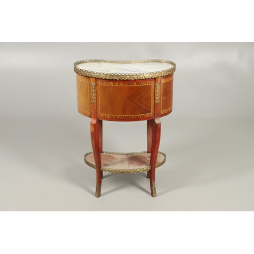 1246 - A 20TH CENTURY FRENCH BEDSIDE TABLE. of kidney form, the galleried marble top above two drawers and ... 