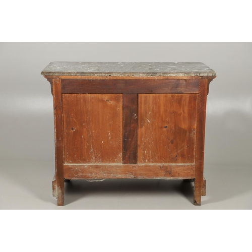 1247 - A 19TH CENTURY CONTINENTAL POLLARD OAK COMMODE. with grey marble top over four long drawers, upon br... 