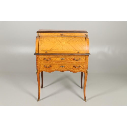 1248 - A 20TH CENTURY FRENCH LADIES BUREAU. the cylinder top marquetry flowers enclosing a fitted interior ... 