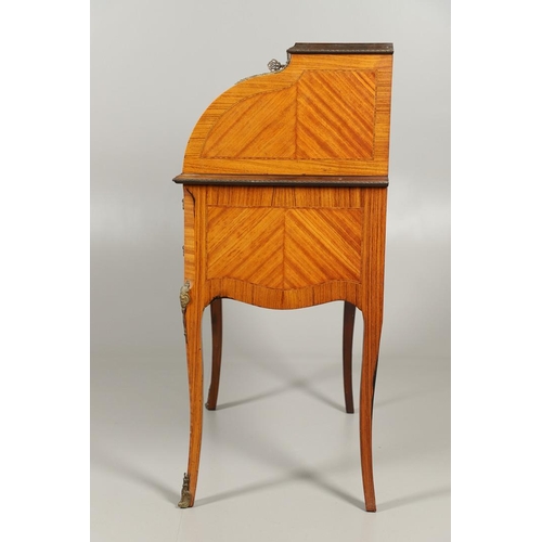 1248 - A 20TH CENTURY FRENCH LADIES BUREAU. the cylinder top marquetry flowers enclosing a fitted interior ... 