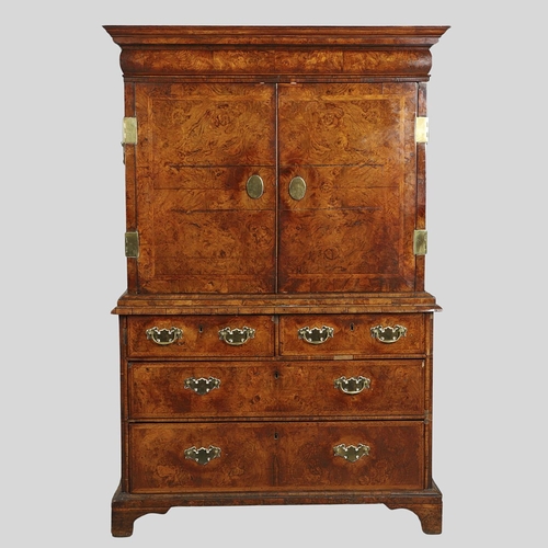 1251 - AN EARLY 18TH CENTURY WALNUT ESTATE CUPBOARD. the cushion cornice with unusual hinged lockable front... 