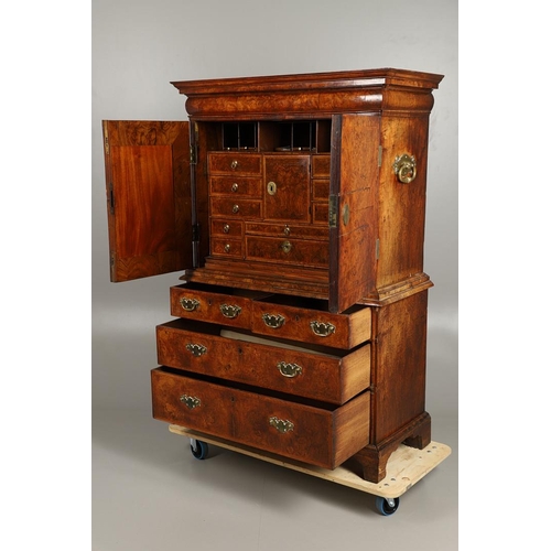 1251 - AN EARLY 18TH CENTURY WALNUT ESTATE CUPBOARD. the cushion cornice with unusual hinged lockable front... 