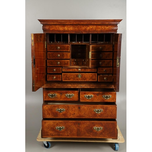 1251 - AN EARLY 18TH CENTURY WALNUT ESTATE CUPBOARD. the cushion cornice with unusual hinged lockable front... 