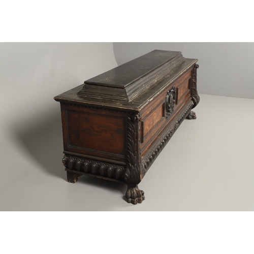 1257 - 'THE SPADA CASSONNE'. a 17th century walnut and pine cassonne, Spanish by repute, the hinged sarcoph... 