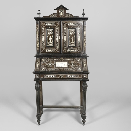 1258 - A NORTH ITALIAN IVORY INLAID EBONISED CABINET. late 19th century, with decorative Classical motif an... 