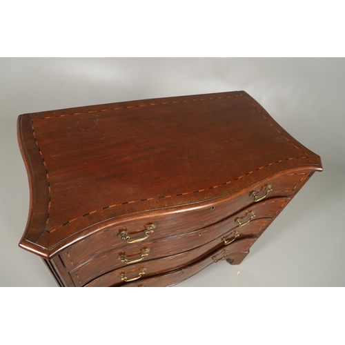 1259 - A GEORGE III INLAID MAHOGANY SERPENTINE CHEST OF DRAWERS. with four graduated drawers and recurring ... 