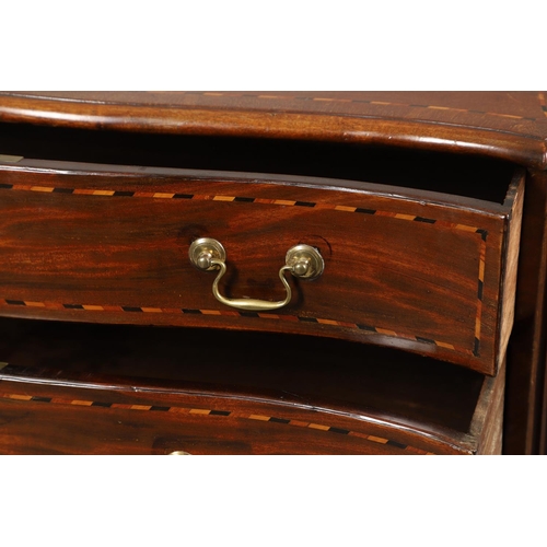 1259 - A GEORGE III INLAID MAHOGANY SERPENTINE CHEST OF DRAWERS. with four graduated drawers and recurring ... 