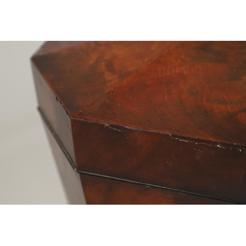 1261 - A 19TH CENTURY MAHOGANY CELLARETTE. of octagonal shape, the hinged lid enclosing a vacant interior o... 