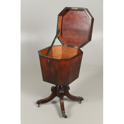 1261 - A 19TH CENTURY MAHOGANY CELLARETTE. of octagonal shape, the hinged lid enclosing a vacant interior o... 