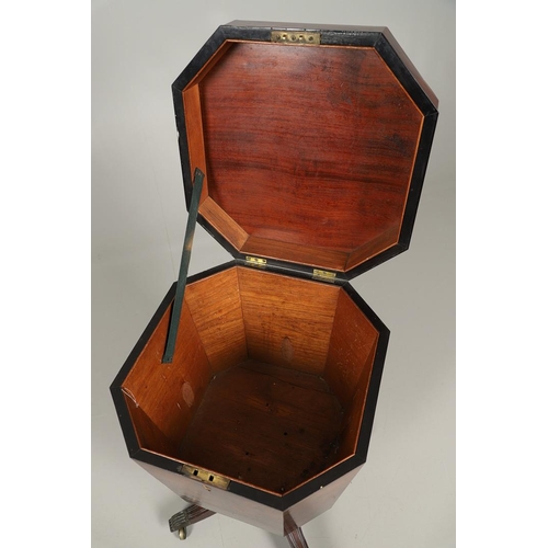 1261 - A 19TH CENTURY MAHOGANY CELLARETTE. of octagonal shape, the hinged lid enclosing a vacant interior o... 