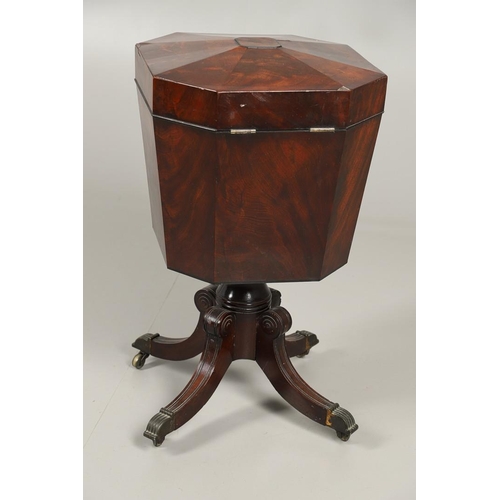 1261 - A 19TH CENTURY MAHOGANY CELLARETTE. of octagonal shape, the hinged lid enclosing a vacant interior o... 