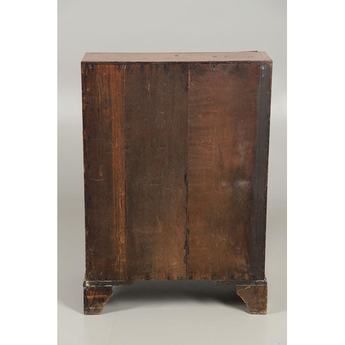 1264 - AN 18TH CENTURY WALNUT BUREAU. of small proportions with feathered crossbanding, the fall front encl... 