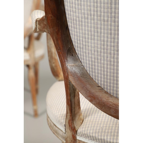 1265 - A PAIR OF SHERATON STYLE LIMEWOOD ELBOW CHAIRS. the shield backs on scroll arms, serpentine seat and... 