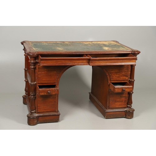 1266 - A 19TH CENTURY MAHOGANY PARTNERS DESK. of unusual small size, the green leather inset top with raise... 