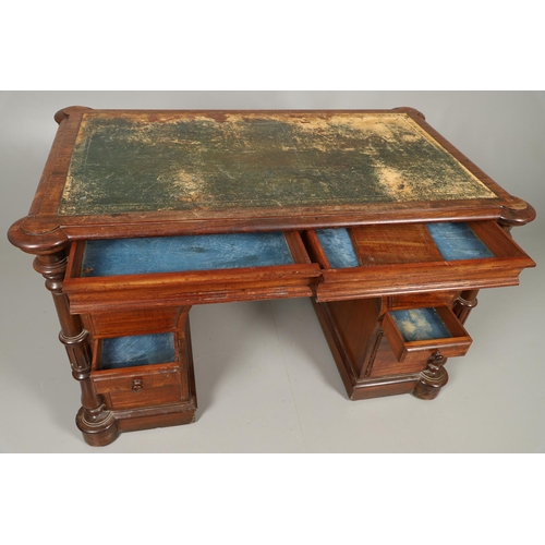 1266 - A 19TH CENTURY MAHOGANY PARTNERS DESK. of unusual small size, the green leather inset top with raise... 