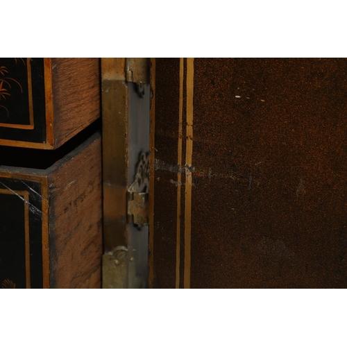 1268 - A CHINESE BLACK LACQUERED EXPORT CABINET. brass mounted, the cupboard doors and sides decorated with... 