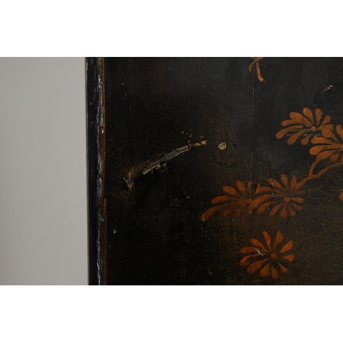 1268 - A CHINESE BLACK LACQUERED EXPORT CABINET. brass mounted, the cupboard doors and sides decorated with... 